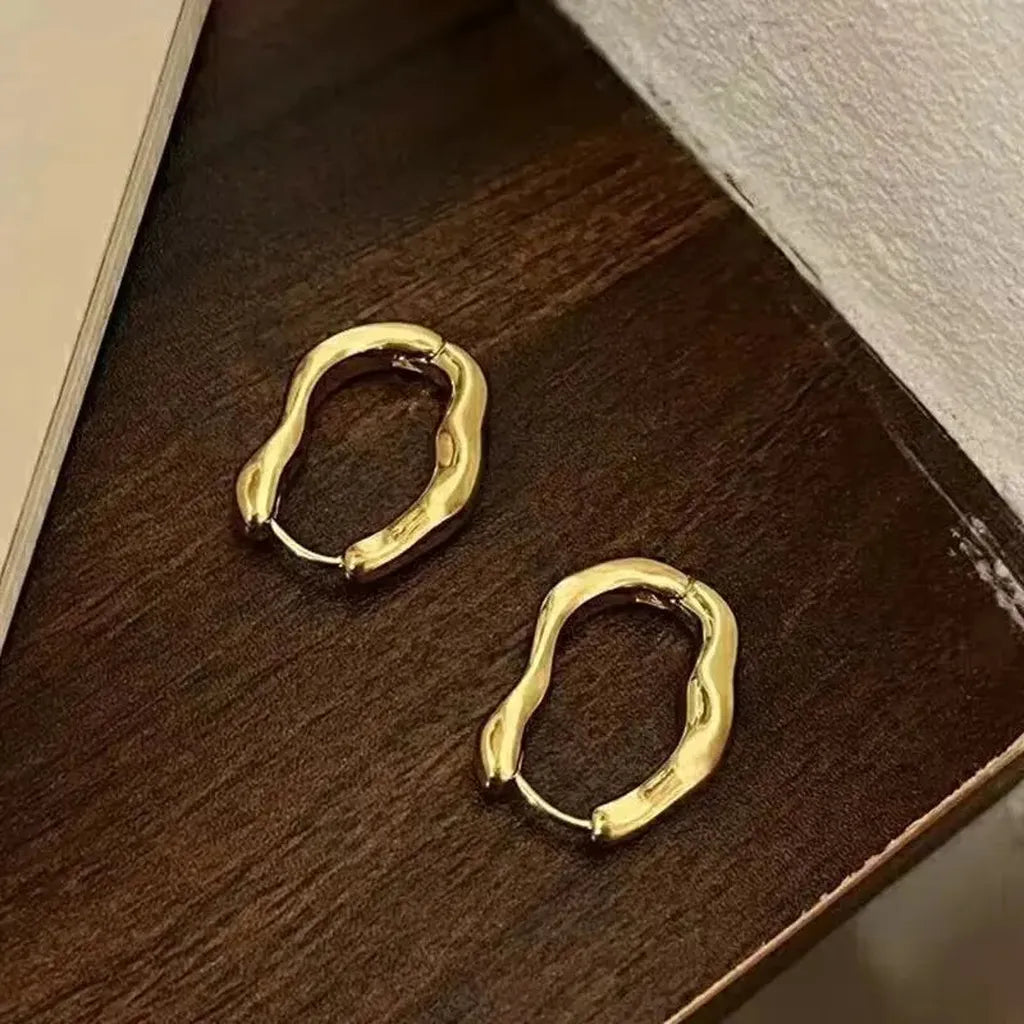 Metallic Irregular Geometric Hoop Earrings-ReesJewels-Gold-ReesJewels