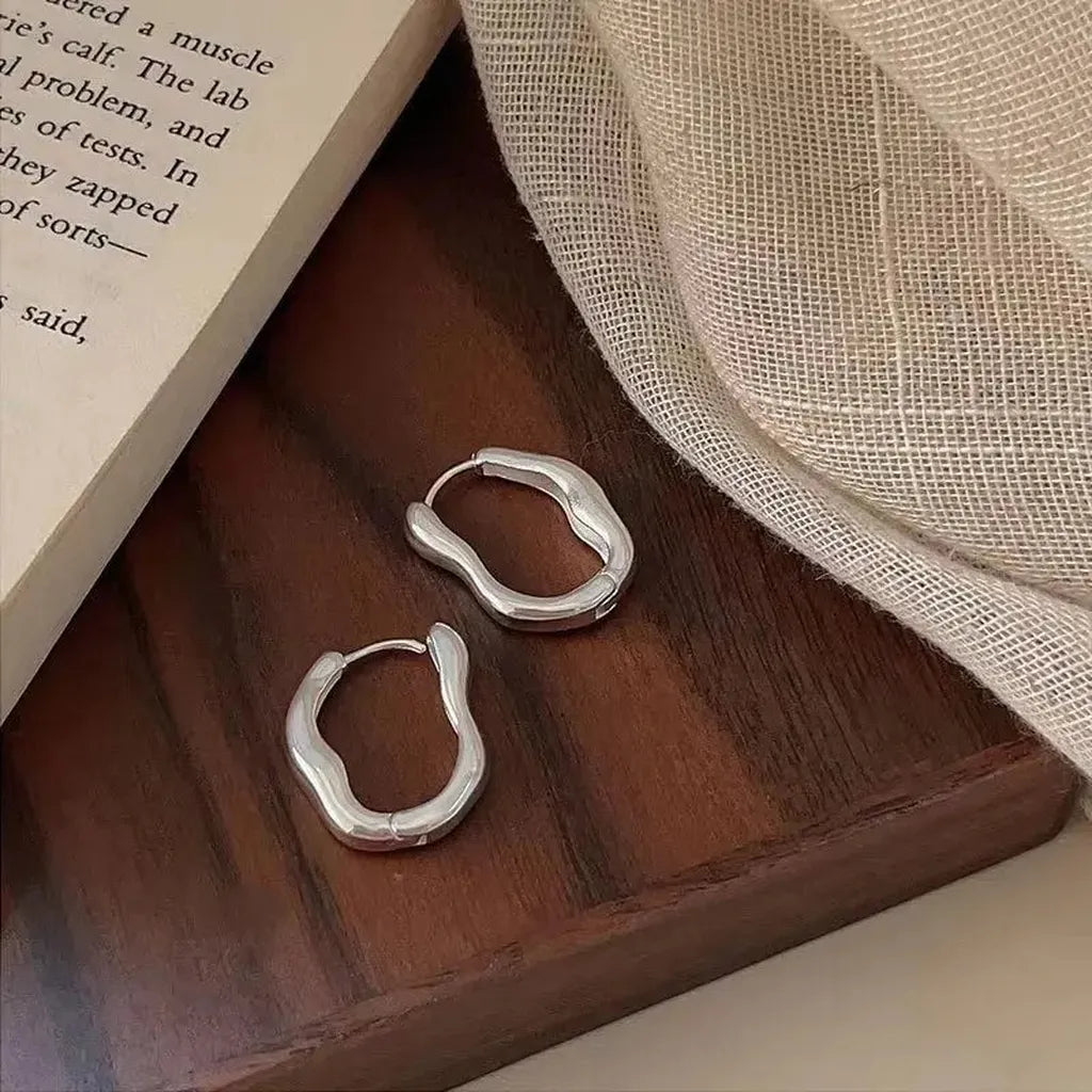 Metallic Irregular Geometric Hoop Earrings-ReesJewels-Silver-ReesJewels