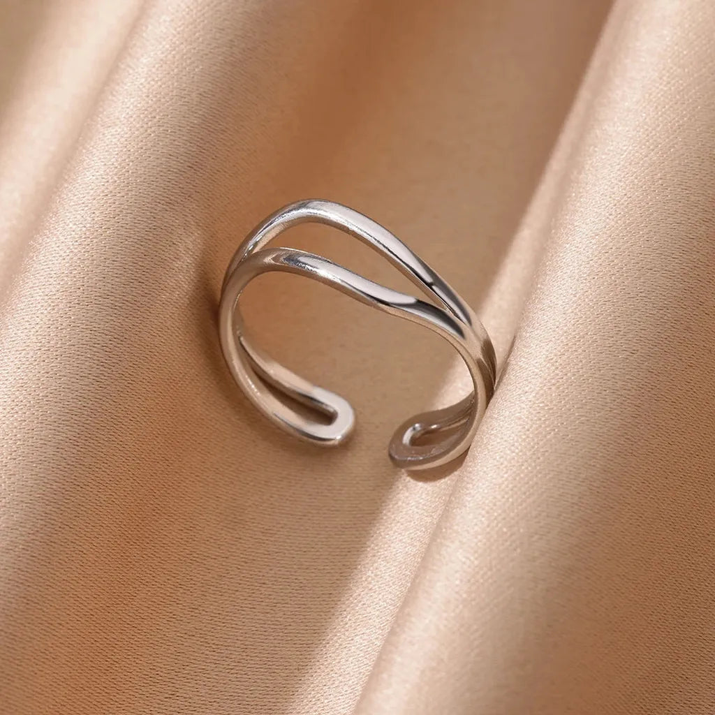 Minimalist Beautiful Golden Line Open Ring-ReesJewels-Silver-Resizable-ReesJewels
