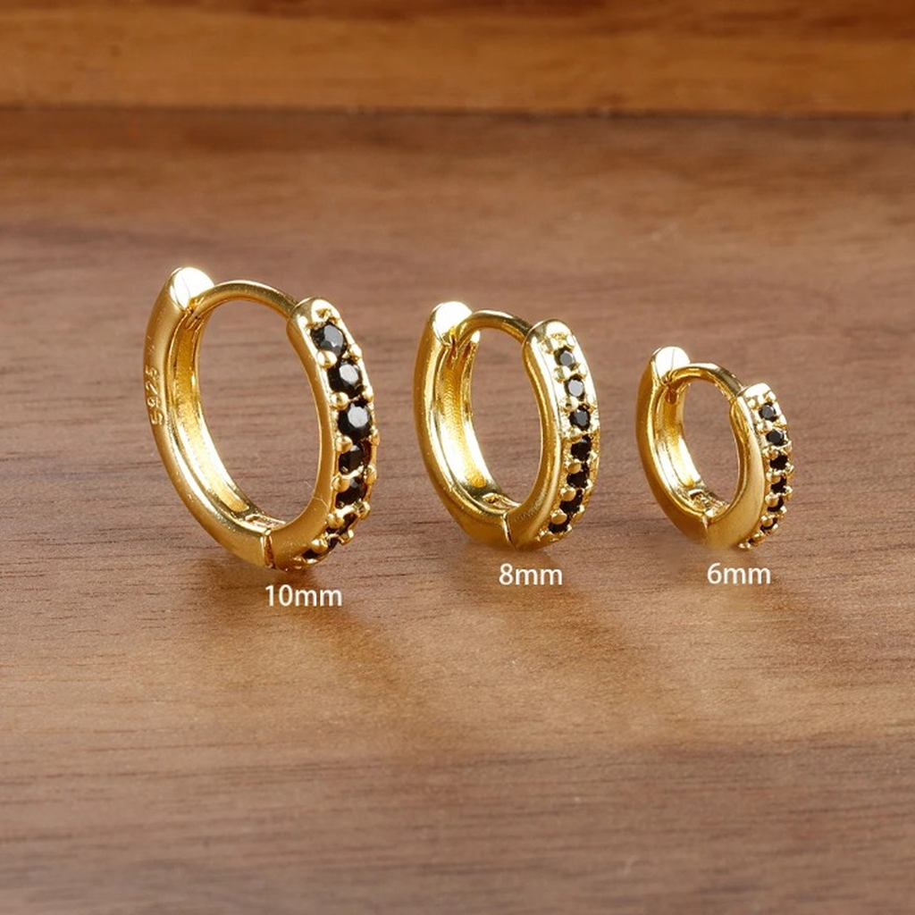 Minimalist Crystal Small Hoop Earring Set-ReesJewels-Gold - Black-ReesJewels