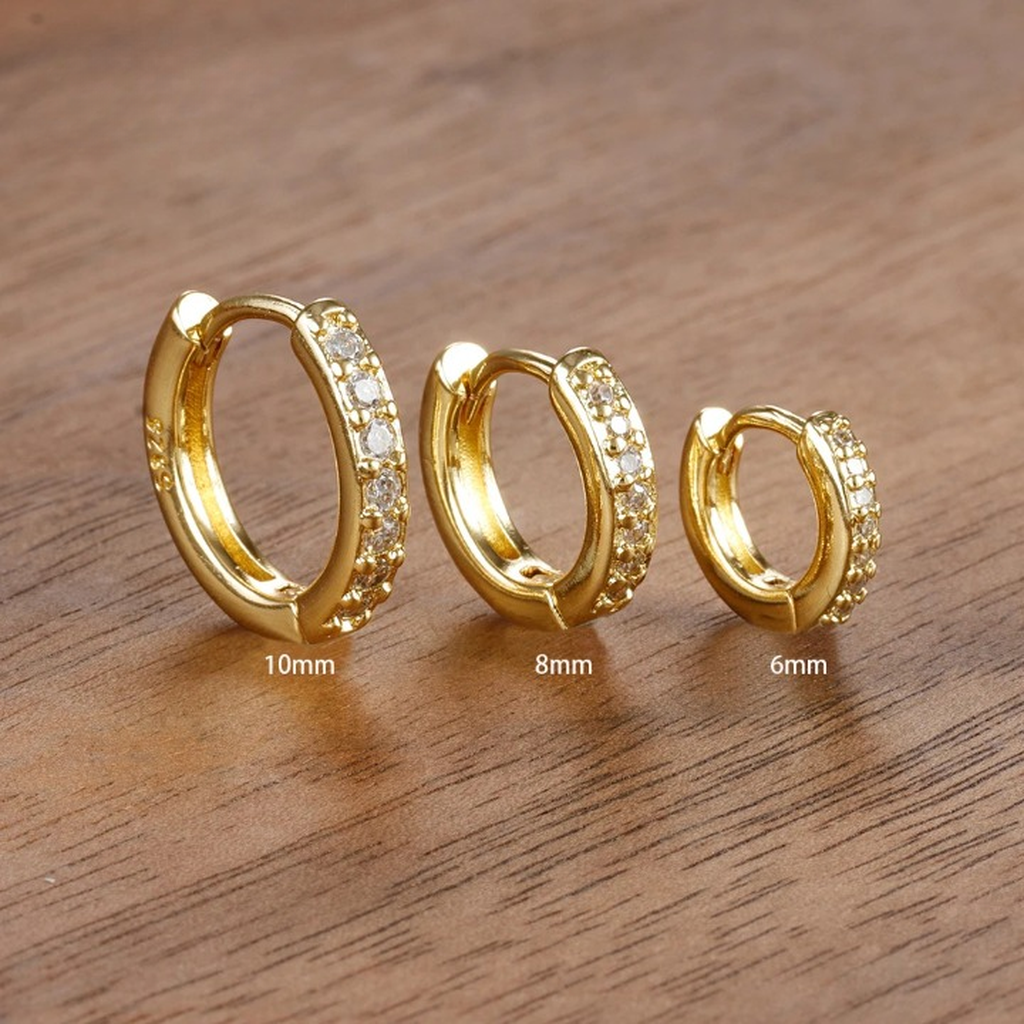 Minimalist Crystal Small Hoop Earring Set-ReesJewels-Gold - White-ReesJewels