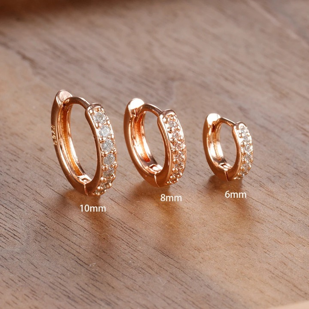 Minimalist Crystal Small Hoop Earring Set-ReesJewels-Rose - White-ReesJewels