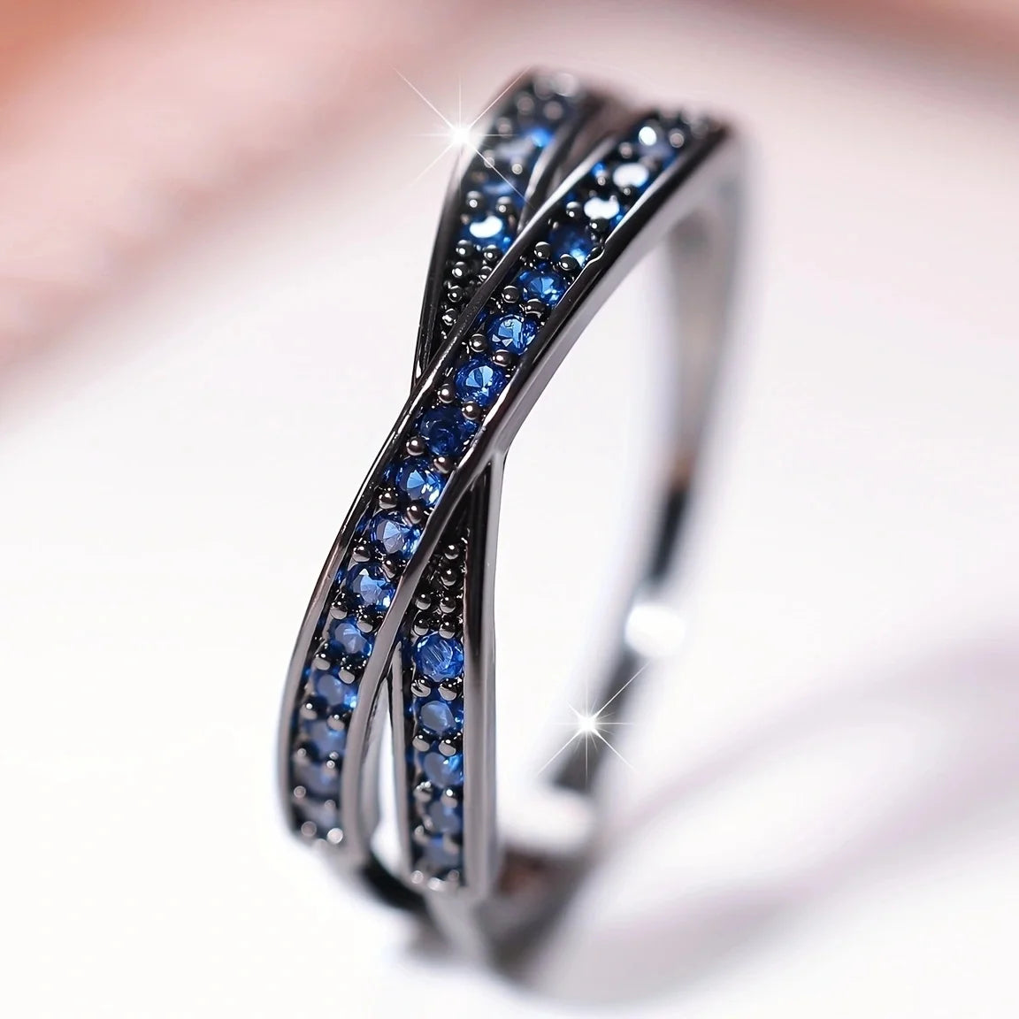 Minimalist Stacking Crossed Bands Thin Rings-Rees Jewels-Blue & Silver-5-ReesJewels