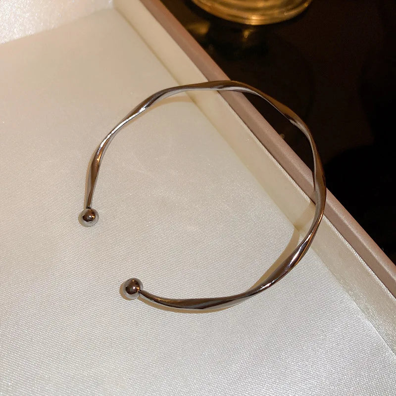 Minimalist Twisted Charm Cuff Bracelet-ReesJewels-Black-ReesJewels