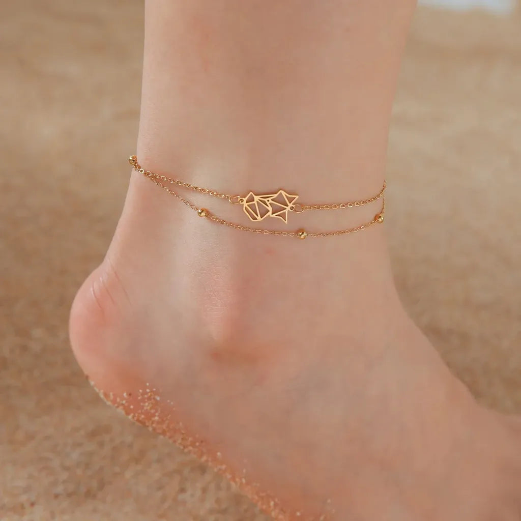 Minimalistic Cute Fox Head Beaded Anklet-ReesJewels-Double chain Gold-ReesJewels