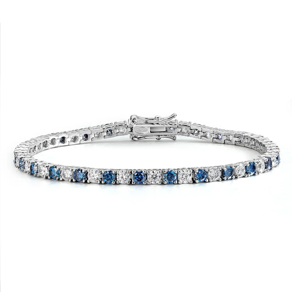 Pretty Blue Moissanite Diamond Tennis Bracelet-Rees Jewels-0.15ct-White and Blue-14cm-ReesJewels