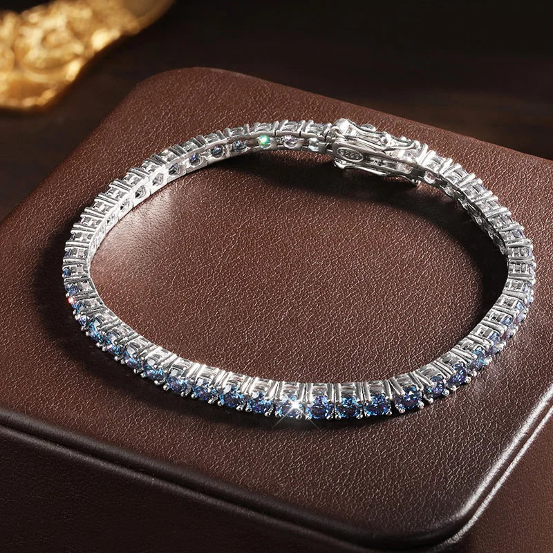Pretty Blue Moissanite Diamond Tennis Bracelet-Rees Jewels-ReesJewels