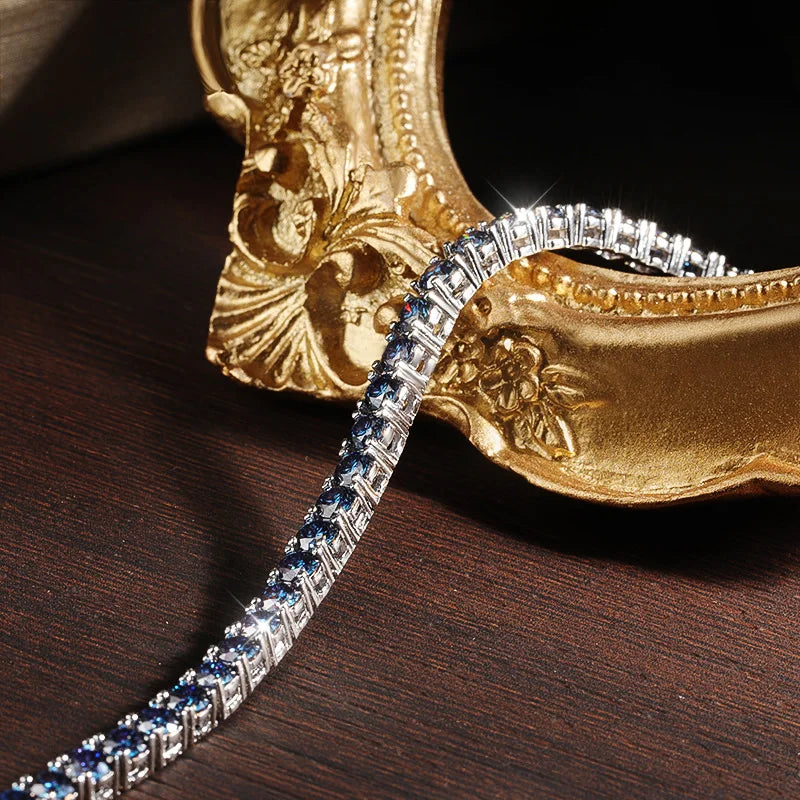 Pretty Blue Moissanite Diamond Tennis Bracelet-Rees Jewels-ReesJewels