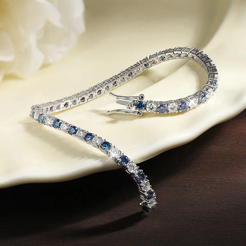 Pretty Blue Moissanite Diamond Tennis Bracelet-Rees Jewels-ReesJewels