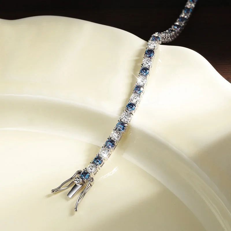 Pretty Blue Moissanite Diamond Tennis Bracelet-Rees Jewels-ReesJewels