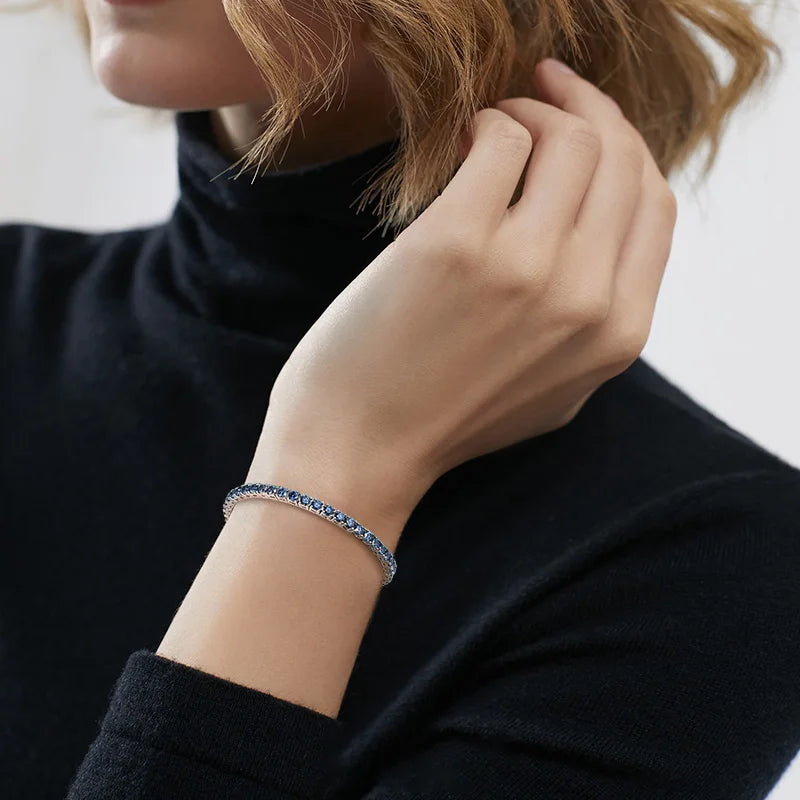 Pretty Blue Moissanite Diamond Tennis Bracelet-Rees Jewels-ReesJewels