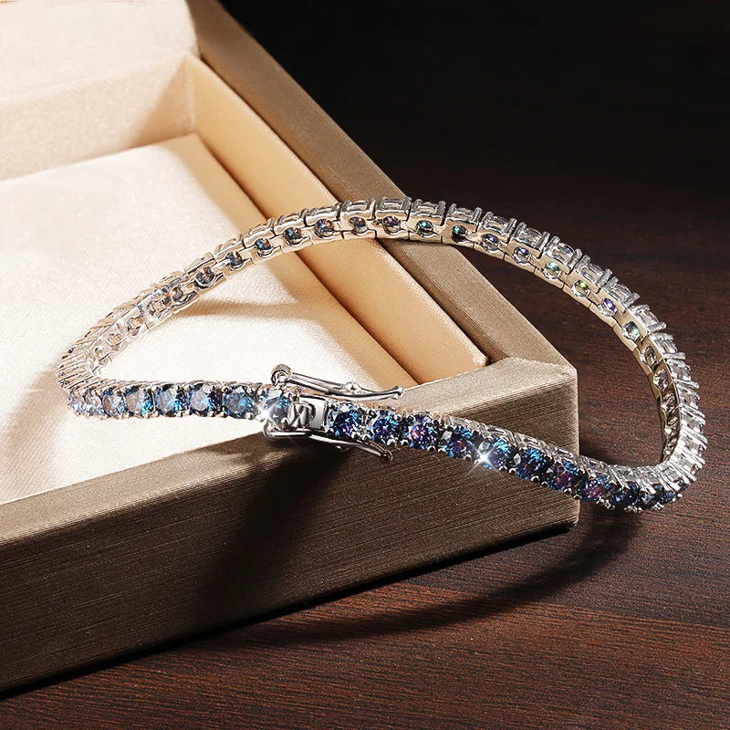 Pretty Blue Moissanite Diamond Tennis Bracelet-Rees Jewels-ReesJewels