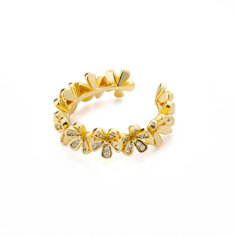 Pretty Flower Open Adjustable Ring-ReesJewels-Gold-Resizable-ReesJewels