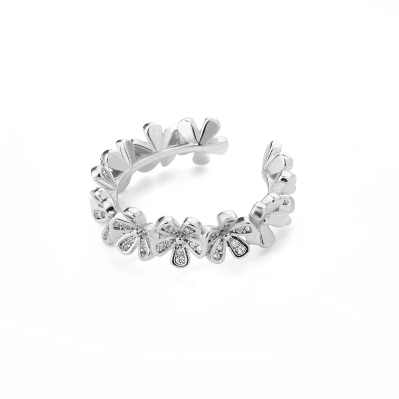 Pretty Flower Open Adjustable Ring-ReesJewels-Silver-Resizable-ReesJewels