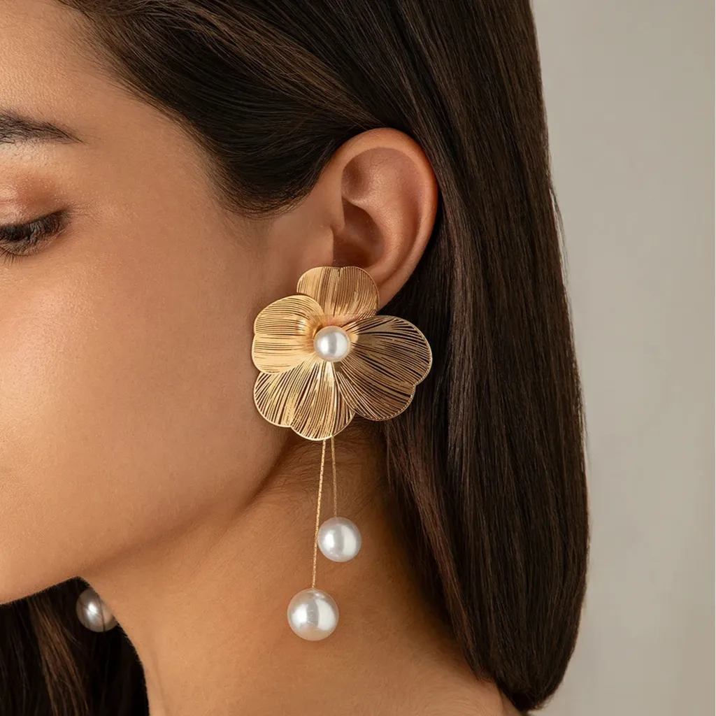 Pretty Romantic Flower Tassel Drop Earrings-ReesJewels-ReesJewels