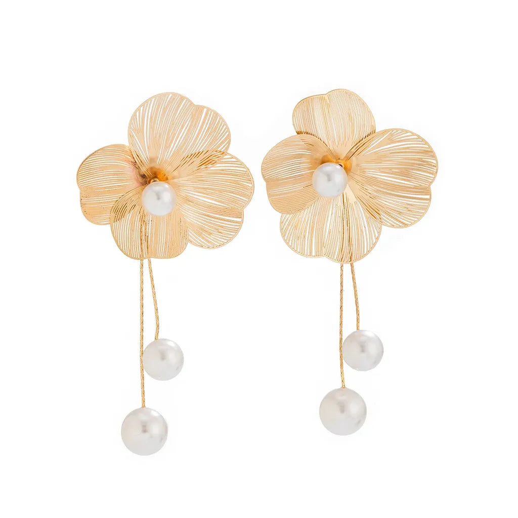 Pretty Romantic Flower Tassel Drop Earrings-ReesJewels-ReesJewels