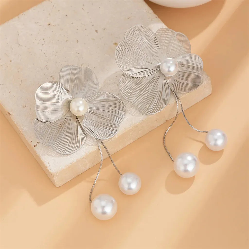 Pretty Romantic Flower Tassel Drop Earrings-ReesJewels-ReesJewels