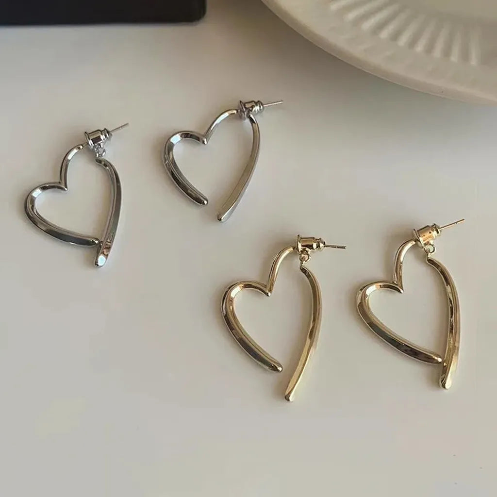 Simple Love Heart Dangle Drop Earrings-ReesJewels-ReesJewels