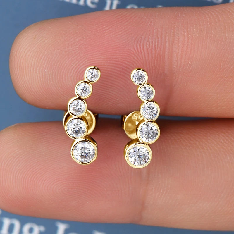 Single Row Round Bezel Moissanite Diamond Earring-Rees Jewels-ReesJewels