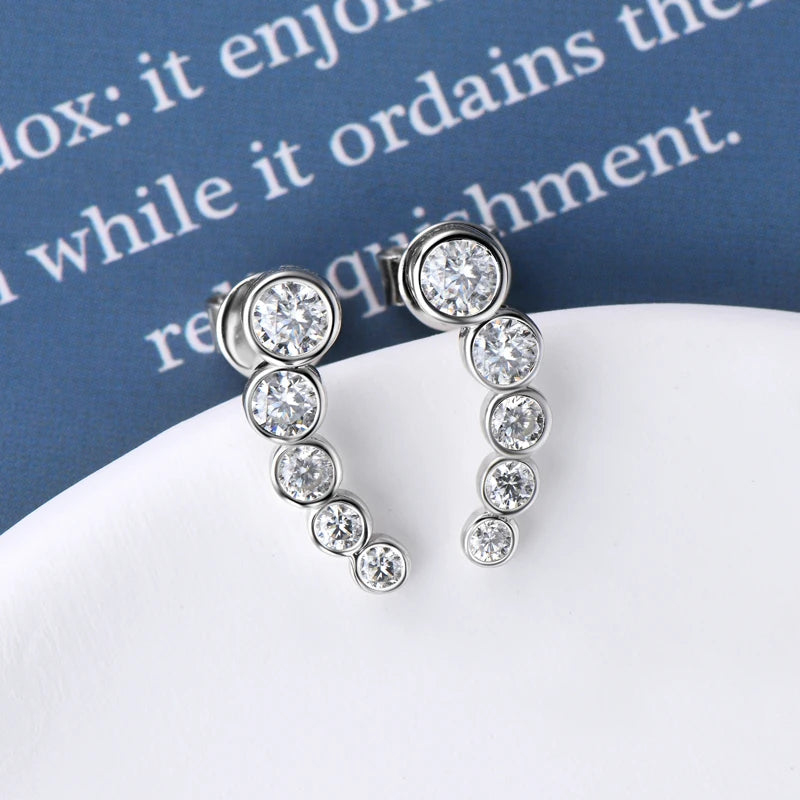 Single Row Round Bezel Moissanite Diamond Earring-Rees Jewels-ReesJewels
