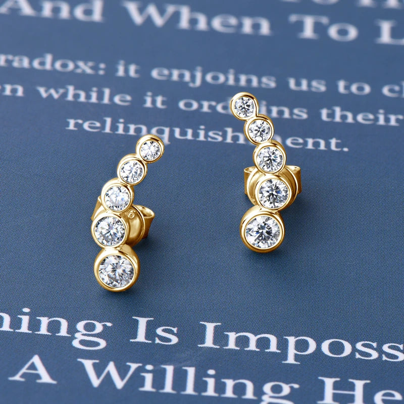 Single Row Round Bezel Moissanite Diamond Earring-Rees Jewels-ReesJewels