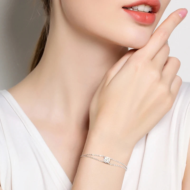 Sparkling Moissanite Diamond Double Chain Bracelet-Rees Jewels-ReesJewels