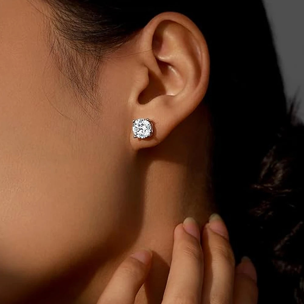 Sparkling Moissanite Diamond Solitaire Studs-Rees Jewels-ReesJewels