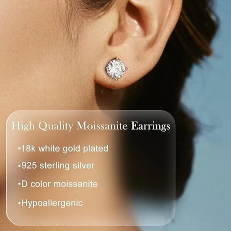 Sparkling Moissanite Diamond Solitaire Studs-Rees Jewels-ReesJewels