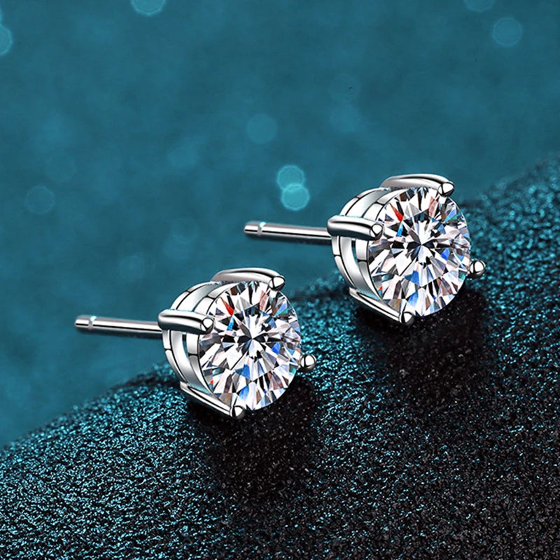 Sparkling Moissanite Diamond Solitaire Studs-Rees Jewels-Platinum-0.3ct-ReesJewels