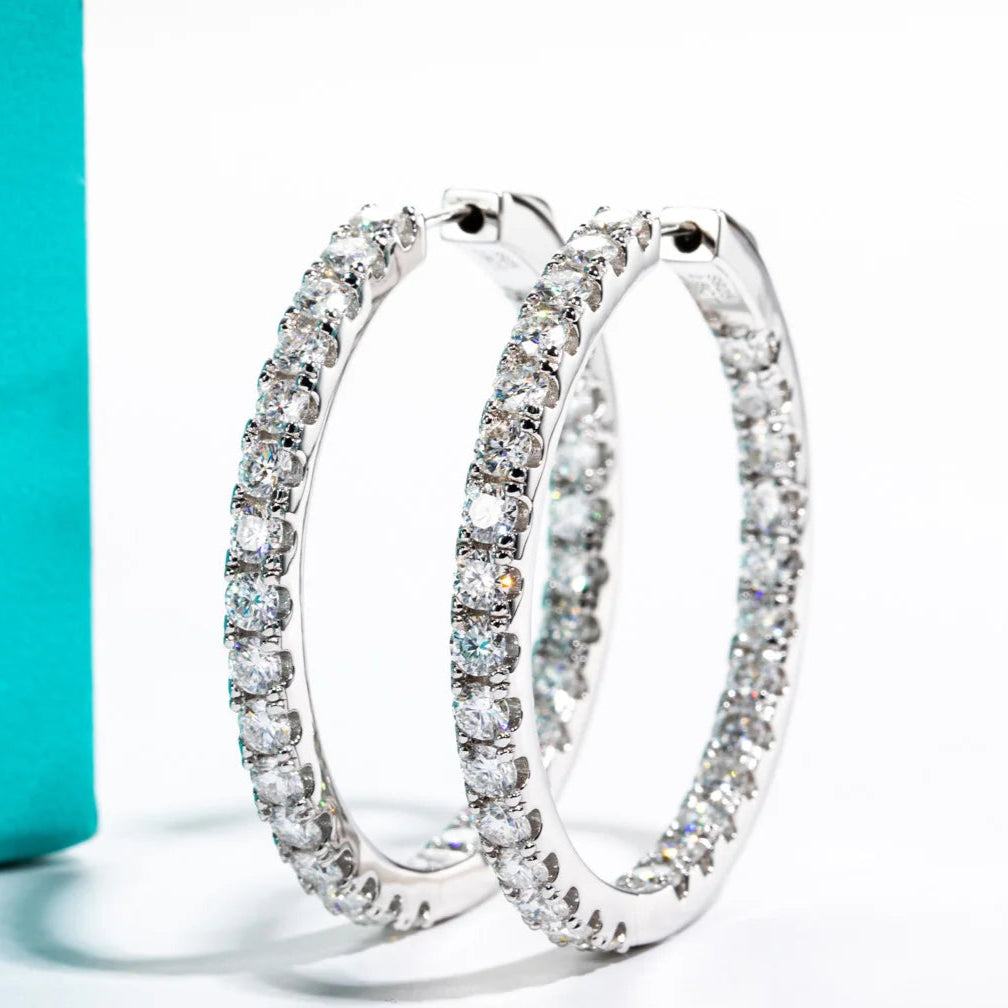 Statement Moissanite Diamond Big Hoop Earrings-Rees Jewels-White Gold-ReesJewels