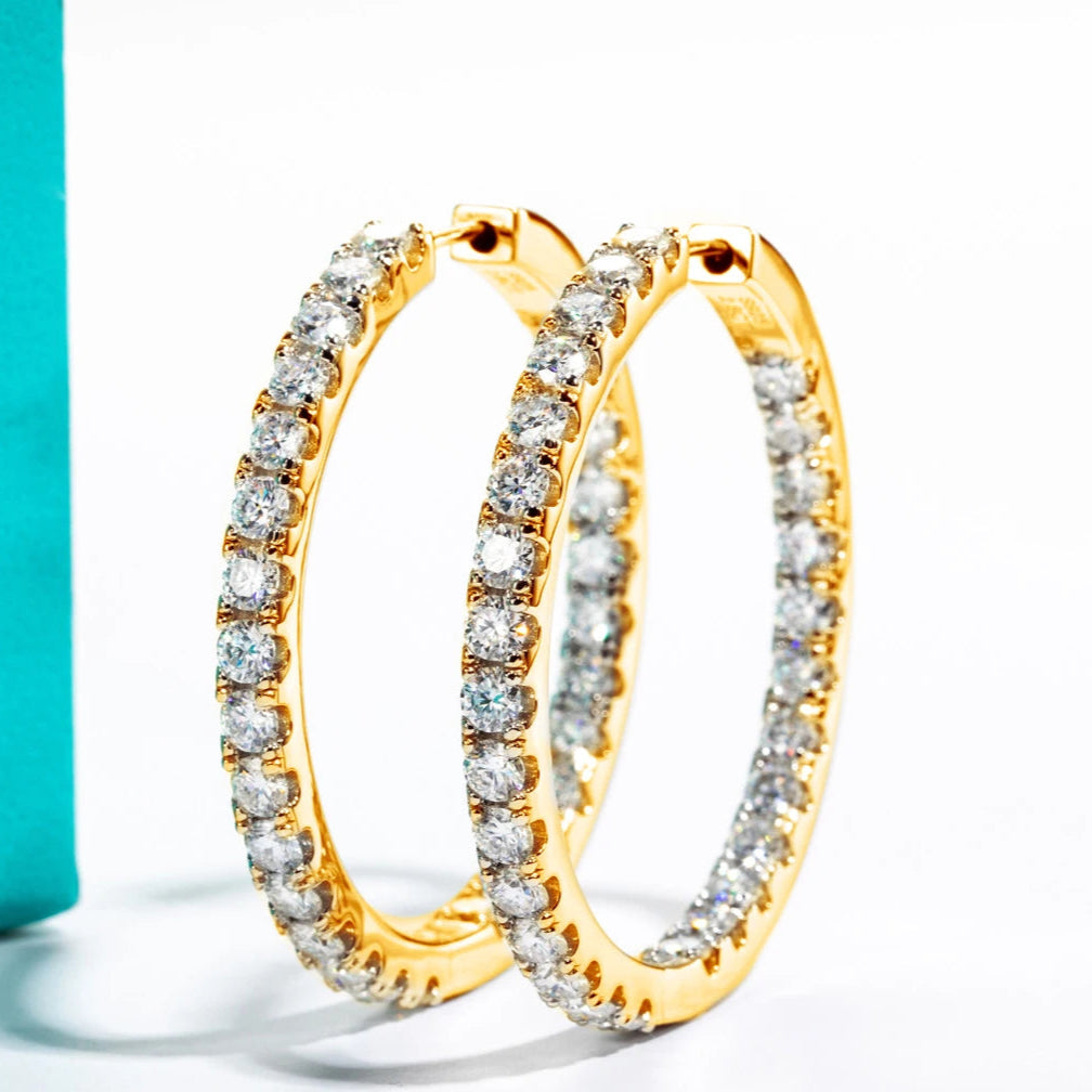 Statement Moissanite Diamond Big Hoop Earrings-Rees Jewels-Yellow Gold-ReesJewels