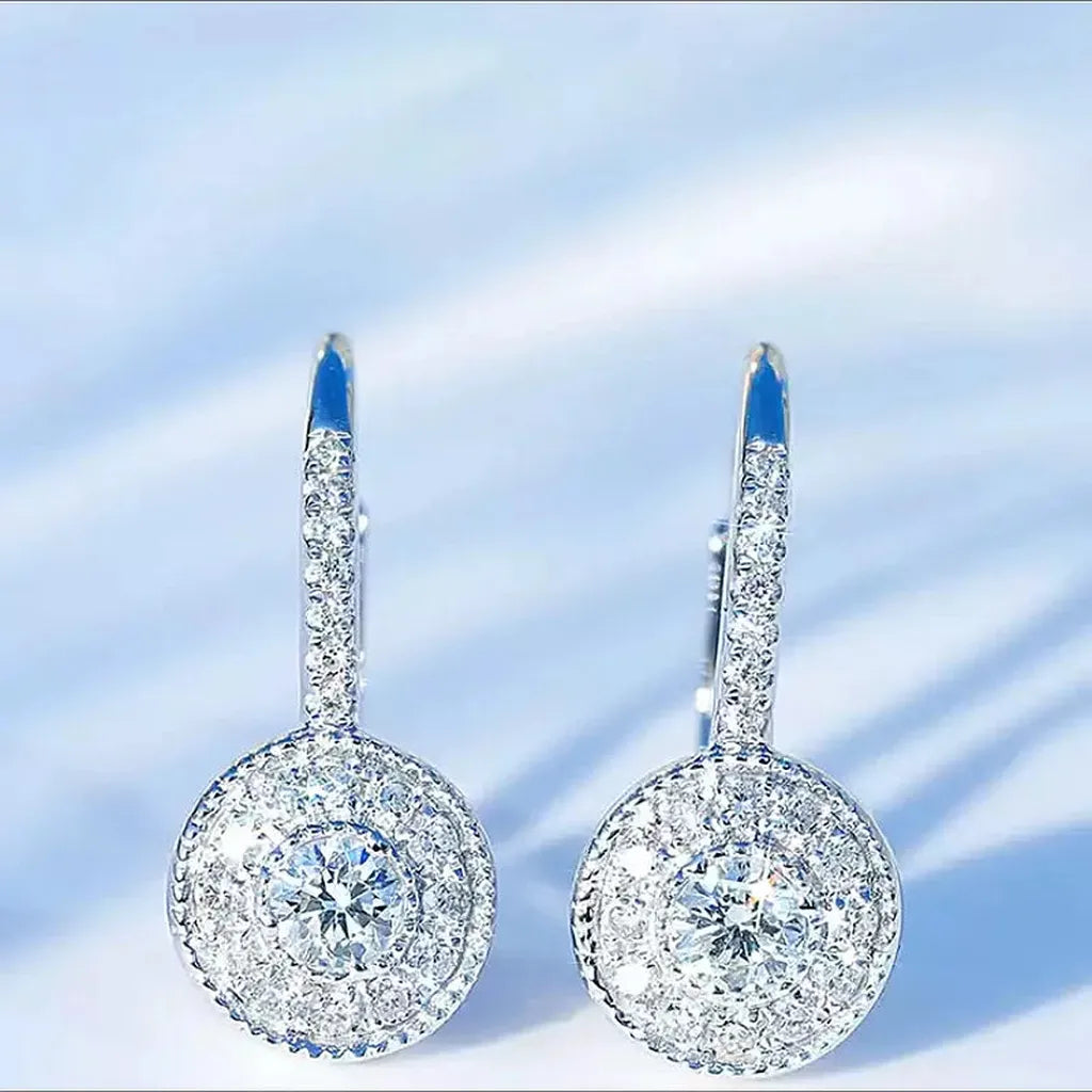 Sterling Silver Round Crystal Hoop Earrings-ReesJewels-ReesJewels