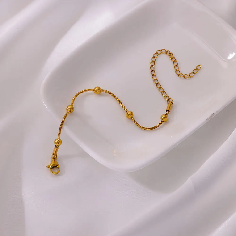 Stunning Golden Beaded Snake Chain Bracelet-ReesJewels-ReesJewels