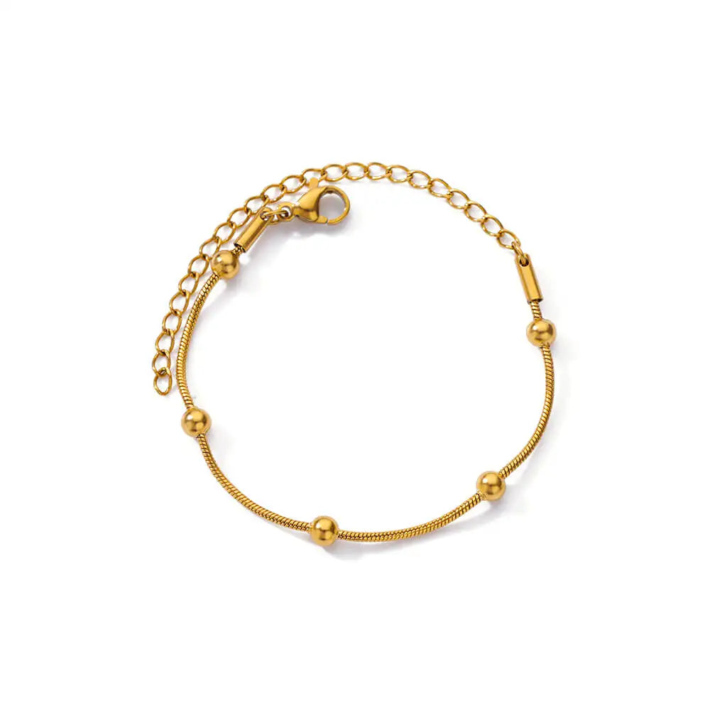 Stunning Golden Beaded Snake Chain Bracelet-ReesJewels-ReesJewels