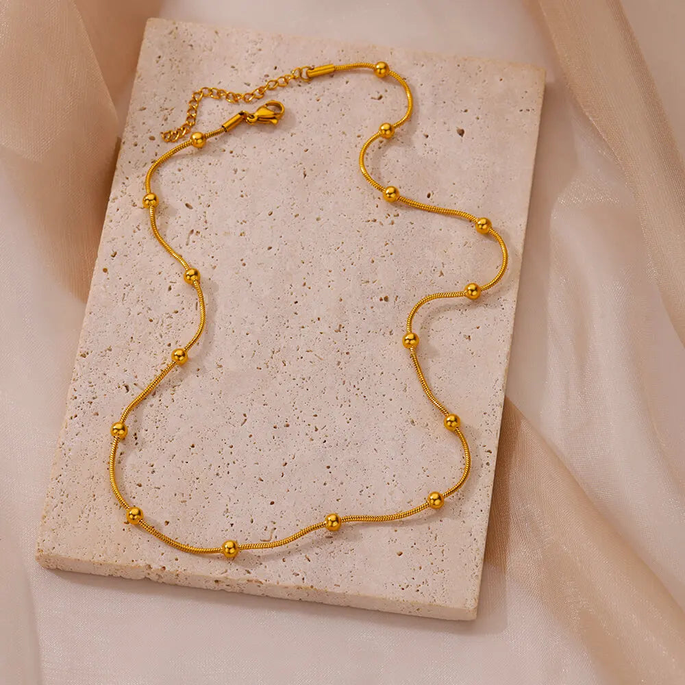 Stunning Golden Beaded Snake Chain Necklace-ReesJewels-ReesJewels