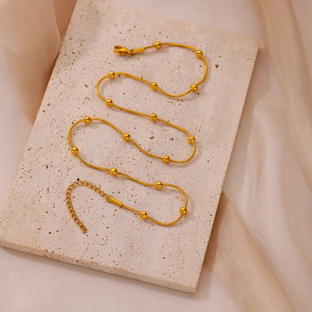 Stunning Golden Beaded Snake Chain Necklace-ReesJewels-ReesJewels