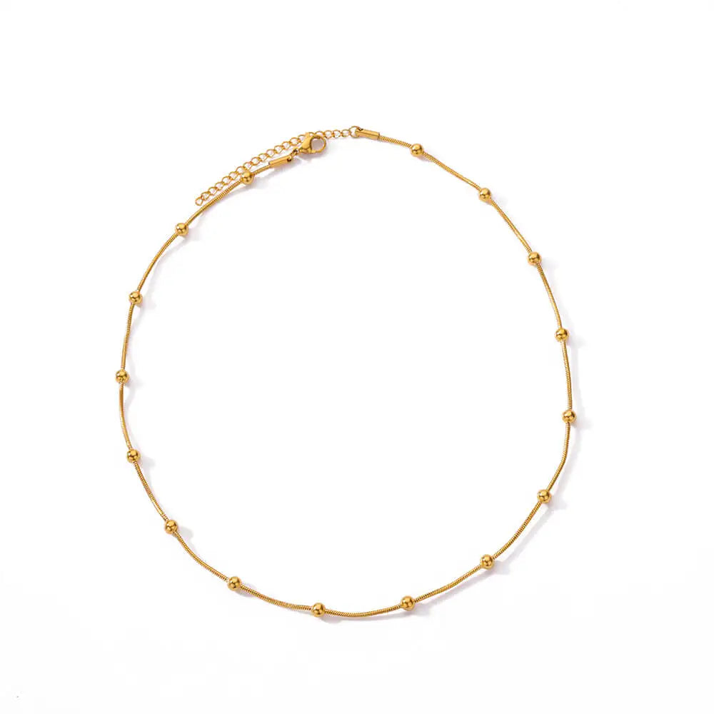 Stunning Golden Beaded Snake Chain Necklace-ReesJewels-Gold-ReesJewels