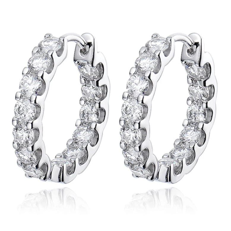 Stunning Moissanite Diamond Hoop Earrings-Rees Jewels-White gold-ReesJewels