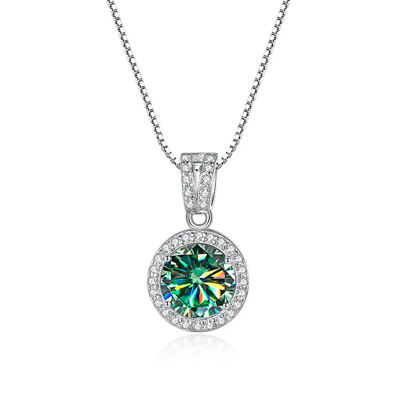 Stunning Moissanite Pendant Necklace-Rees Jewels-Bluish Green-1ct-45cm-ReesJewels