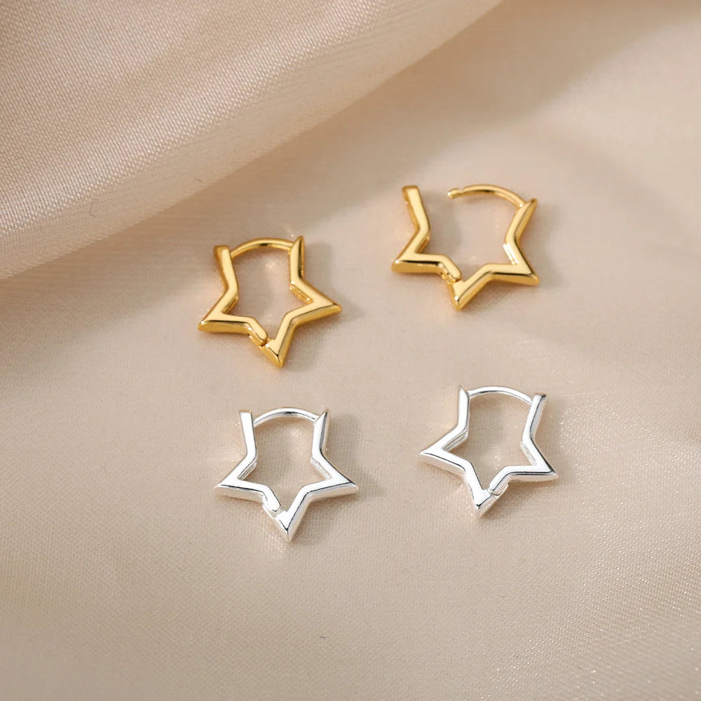 Stylish Geometric Star Hoop Earrings-ReesJewels-ReesJewels