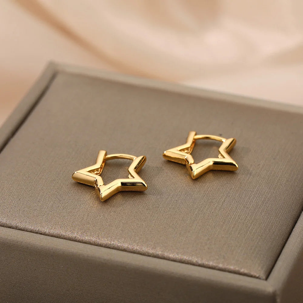 Stylish Geometric Star Hoop Earrings-ReesJewels-ReesJewels