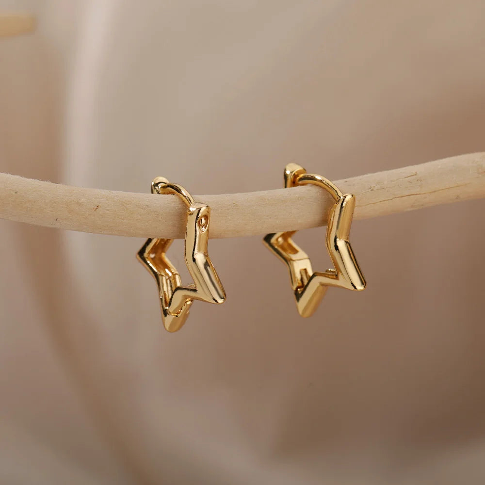 Stylish Geometric Star Hoop Earrings-ReesJewels-ReesJewels