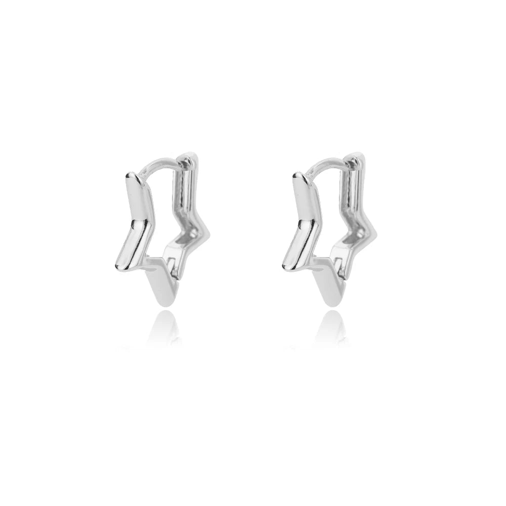 Stylish Geometric Star Hoop Earrings-ReesJewels-Silver-ReesJewels