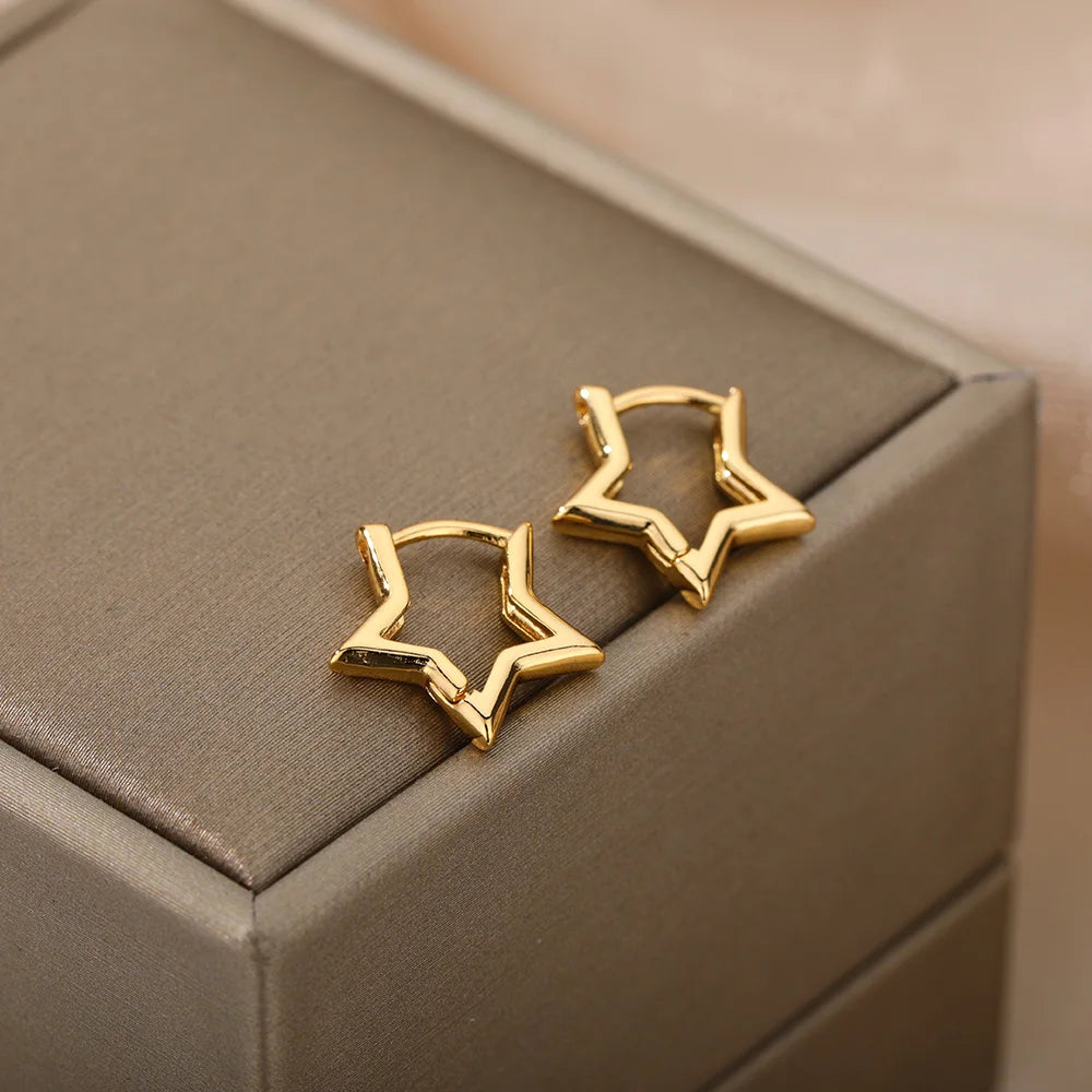 Stylish Geometric Star Hoop Earrings-ReesJewels-ReesJewels