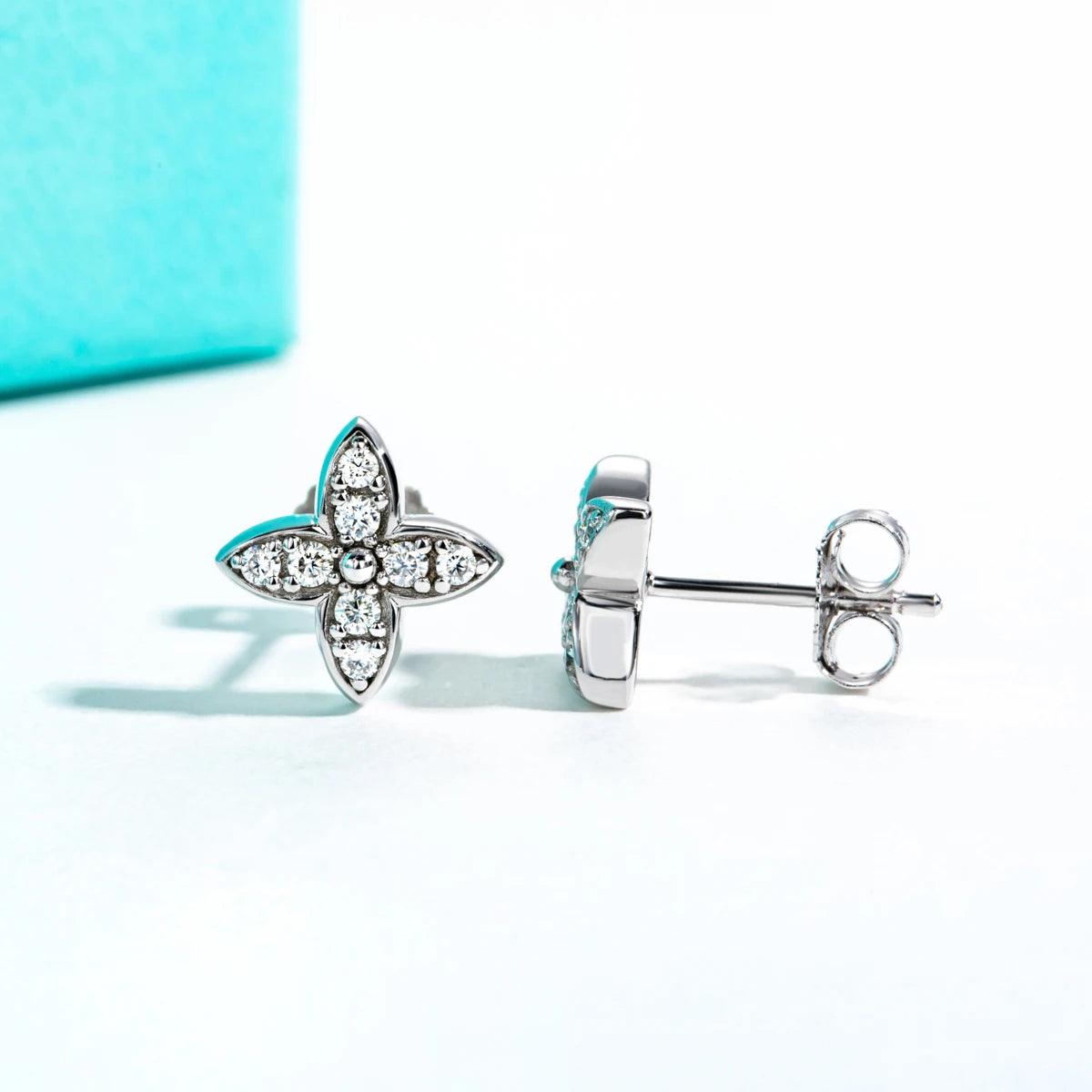 Stylish Moissanite Diamond Flower Stud Earrings-Rees Jewels-ReesJewels