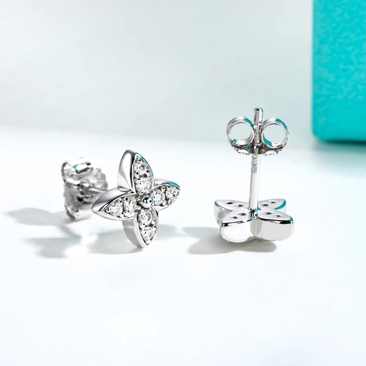 Stylish Moissanite Diamond Flower Stud Earrings-Rees Jewels-ReesJewels