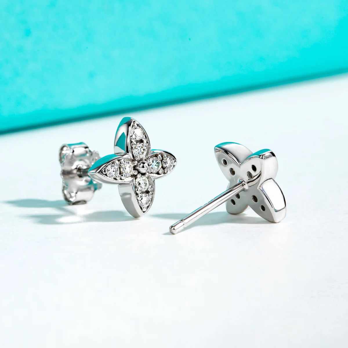 Stylish Moissanite Diamond Flower Stud Earrings-Rees Jewels-ReesJewels