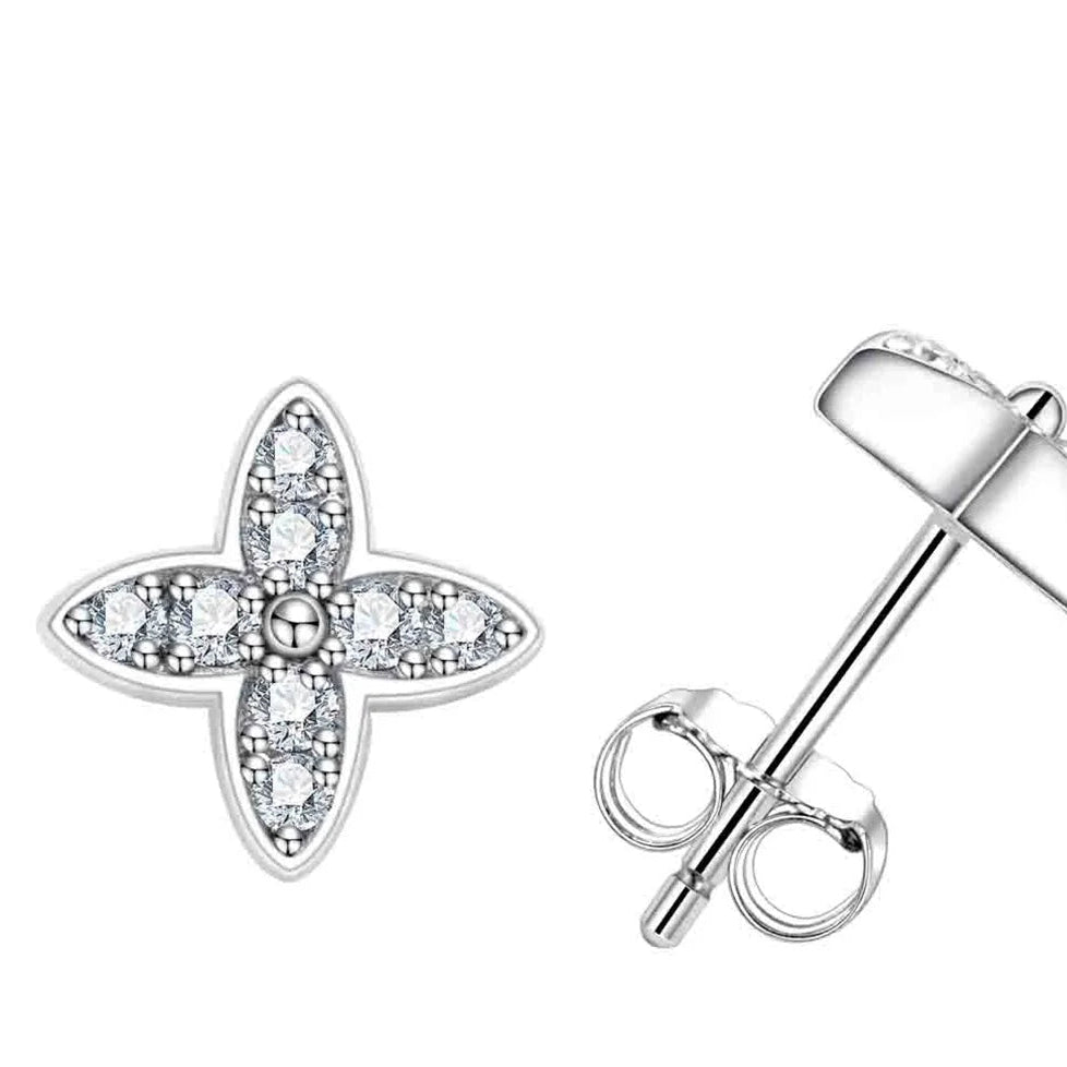 Stylish Moissanite Diamond Flower Stud Earrings-Rees Jewels-White Gold-ReesJewels