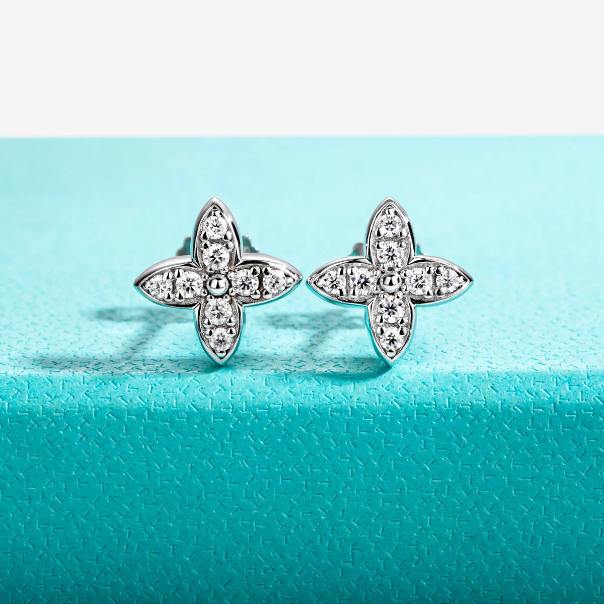 Stylish Moissanite Diamond Flower Stud Earrings-Rees Jewels-ReesJewels