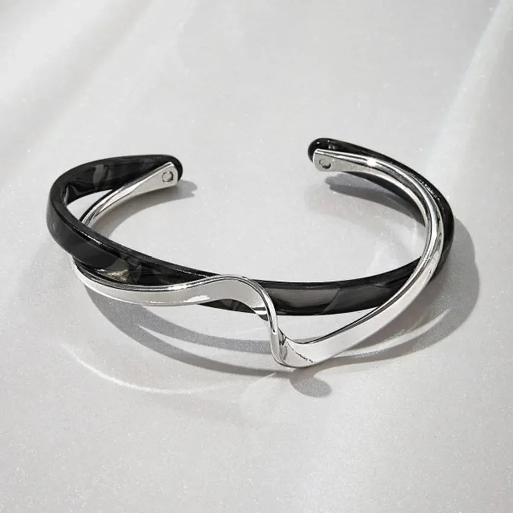 Trendy C-Shaped Shell Metal Bracelet-ReesJewels-Black-ReesJewels